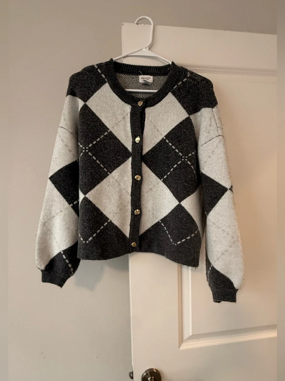 Song of Style Black & White Argyle Cropped Button Cardigan